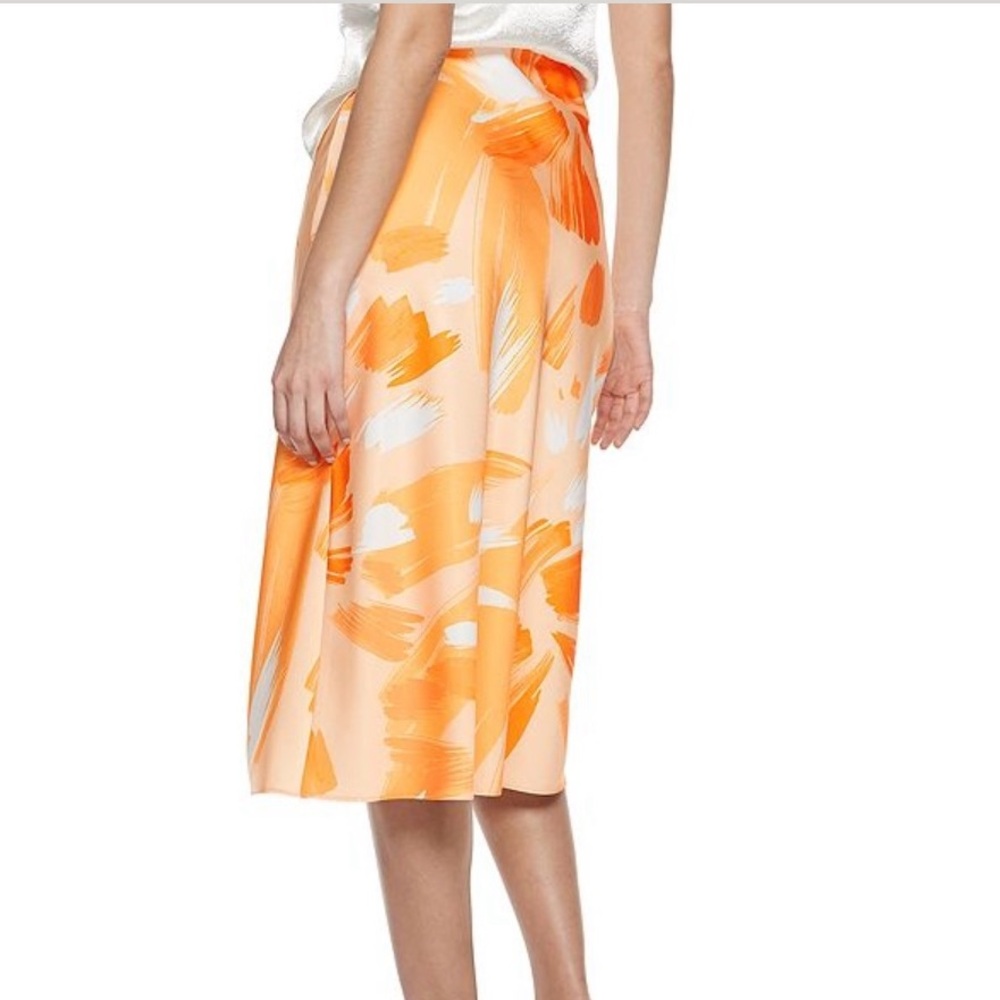 Nine West Vibrant Orange, Gold, White Skirt XL Satin/Polyester blend fabric.NWT!